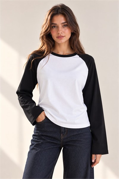 Kadın Bisiklet Yaka Reglan Sweatshirt Siyah