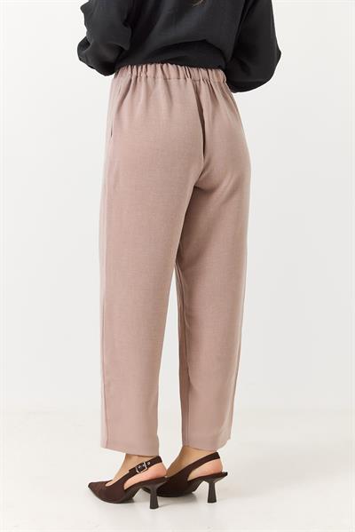 Kadın Beli Lastikli Rahat Kesim Salaş Pantolon Vizon