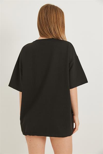 Voila Baskılı Oversize İki İplik Tshirt Siyah