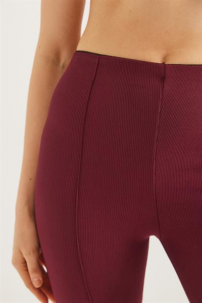 Yüksek Bel Çımalı Fitilli Pantolon Bordo