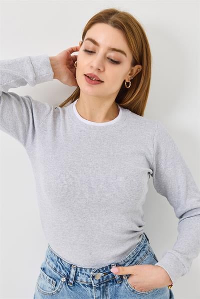 Kadın Kaşkorse Düz Kazak Gri