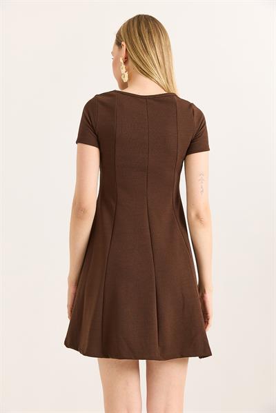 Trend Mini Kloş Elbise Kahverengi