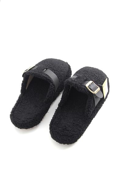 Kadın Kışlık  Tek Tokalı Siyah Ev Terliği