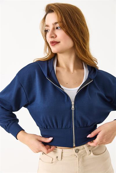 Kapişonlu Fermuarlı Modal Sweat Hırka Lacivert
