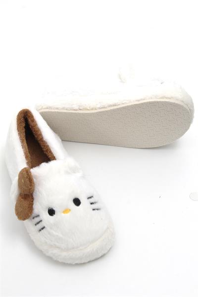 Kurdela Aksesuarlı Peluş Ev Terliği Kahverengi