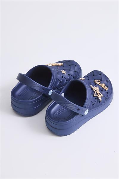 Masaj Tabanlı  Aksesuarlı Crocs Terlik Lacivert