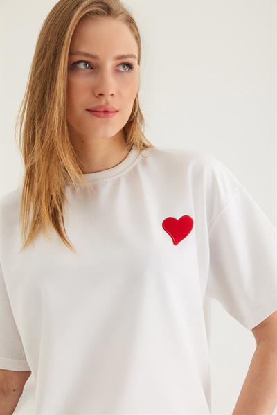 Bisiklet Yaka  Kısa Kol Basic Tshirt  Beyaz