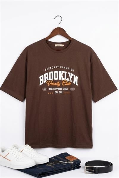 Kadın Bisiklet Yaka Kısa Kollu Tshirt Kahverengi