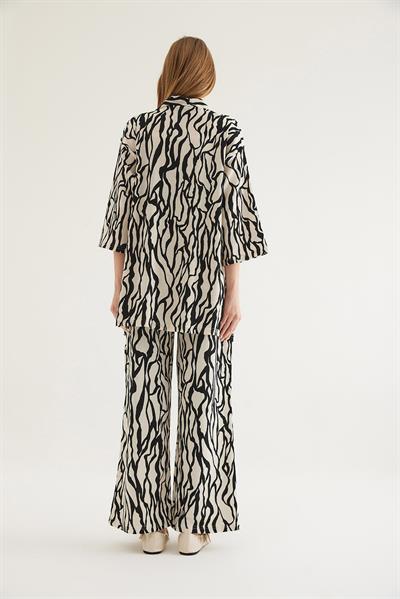 Kimono Pantolon Krinkıl Kadın İkili Takım Siyah