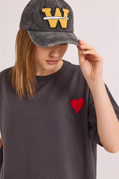 Bisiklet Yaka  Kısa Kol Basic Tshirt Füme