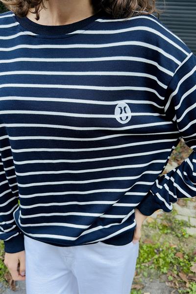 Kadın Çizgili Lacivert Sweat Şardonsuz 3 iplik