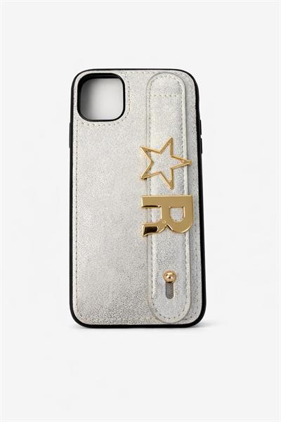 İphone 16 Pro Max Uyumlu Charmlı ve Harfli Deri Kılıf Gri