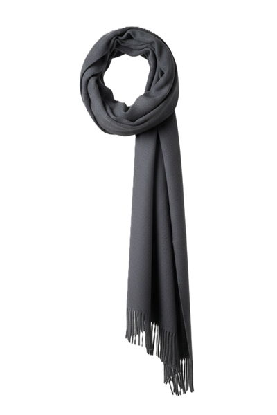 Kadın Yün Karışımlı Püsküllü Şal Antrasit 180* 30 CM