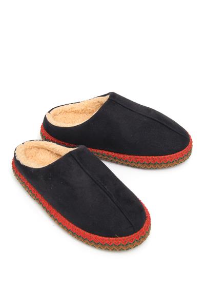 Nakışlı İçi Tüylü Kadın Ev Terliği Siyah