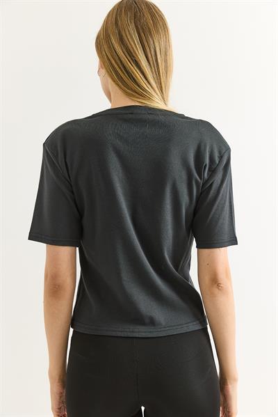 Vatkalı Bisiklet Yaka Basic Tshirt Füme