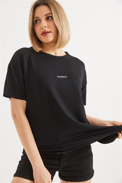 Bisiklet Yaka  Oysho Basic Tshirt Siyah