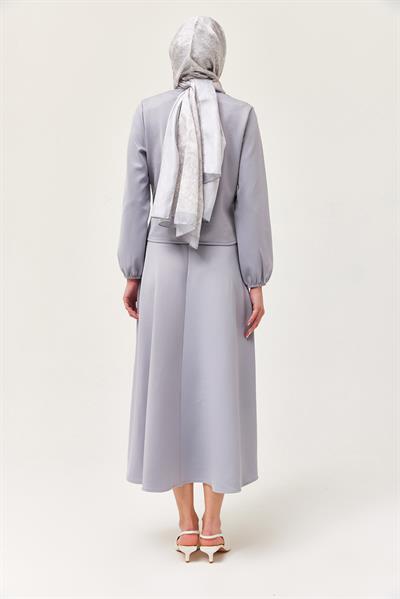 Önü Fiyonklu Etekli Scuba İkili Takım Gri