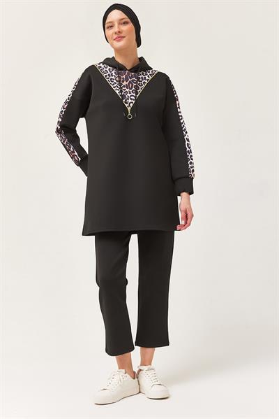 Leopar Garnili İkili Takım	Siyah