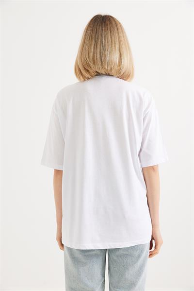 Oversize Bisiklet Yaka Basic Tshirt Beyaz