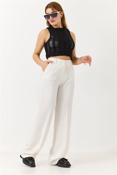 Kadın Siyah Çizgili Kumaş Pantolon