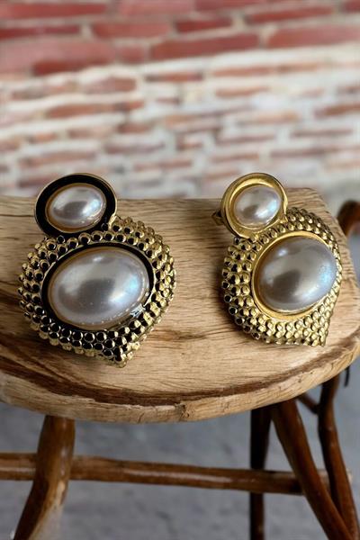 Ortası Sedef Taşlı Sarkıt Gold Çelik Küpe