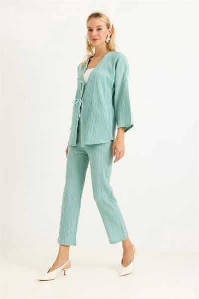 Kimonolu Pantalon Krınkıl Takım Yeşil