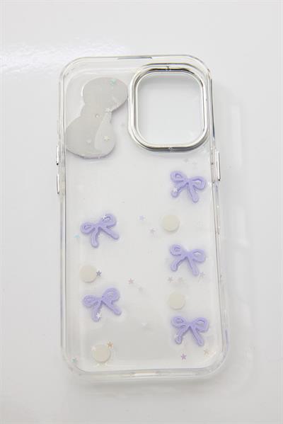 İphone 16 Pro  Uyumlu Kurdeleli ve İnci Taşlı Kılıf Lila