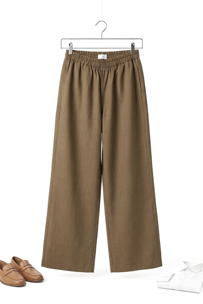Kadın Beli Kalın Lastikli Bol Kesim Kumaş Pantolon Toprak