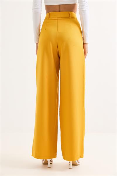 Yüksek Bel Bol Paça Pantalon Sarı