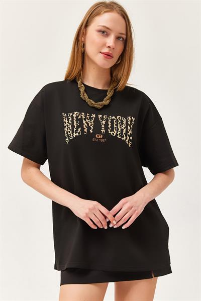 Bisiklet Yaka Oversize Tshirt Siyah