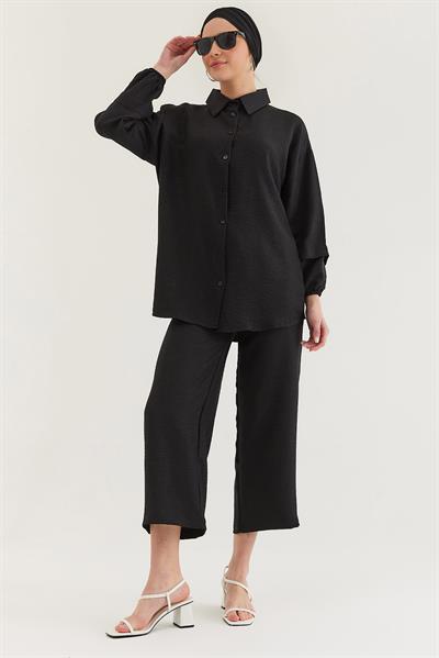 Gömlek Pantolon Bürümcük Kumaş Takım Siyah