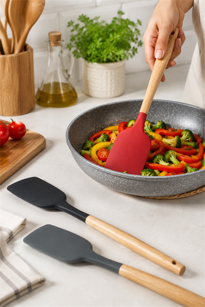 Ahşap Sap Plastik Uçlu Spatula 