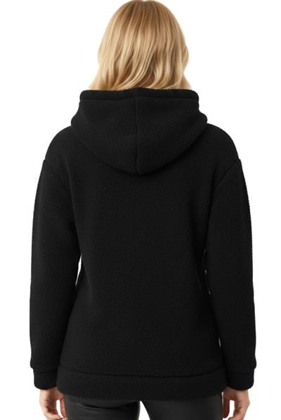 Kadın Kapüşonlu Welsoft Uzun Kollu Siyah Sweatshirt