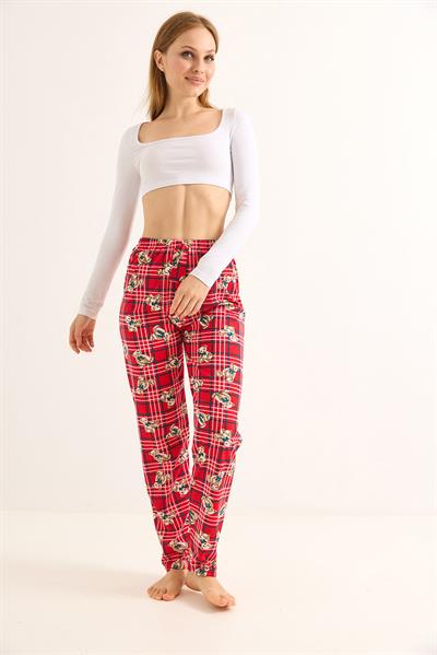 Beli Lastikli  Baskılı Pijama Altı Kırmızı