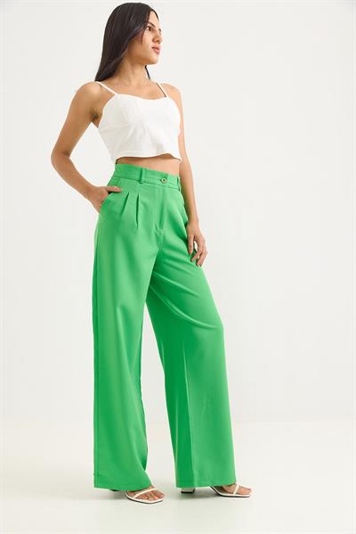 Yüksek Bel Bol Paça Pantalon Yeşil