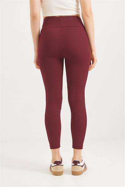 Yüksek Bel Fitilli Toparlayıcı Tayt Bordo