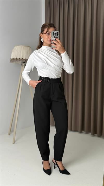 Yüksel BeLl Kemerli  Kumaş Pantolon Siyah