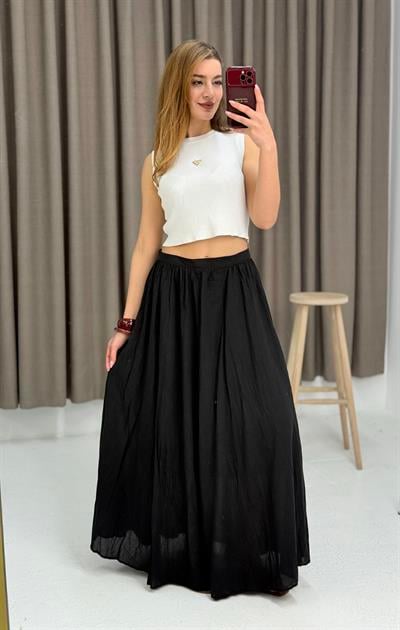 Kadın  Kırışıık Model  Astarlı  Etek Siyah