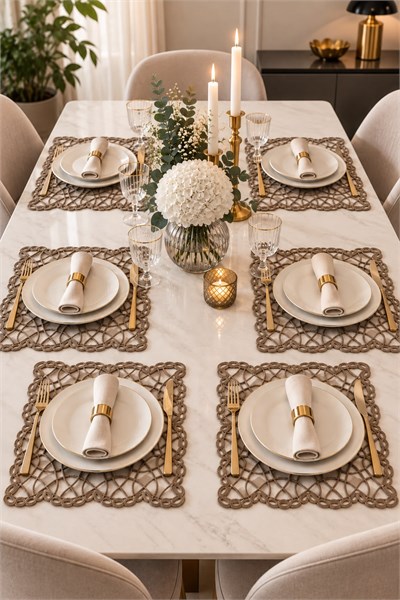 6lı Geometrik Desenlİ 40x28 Ölçülü Runner Vizon