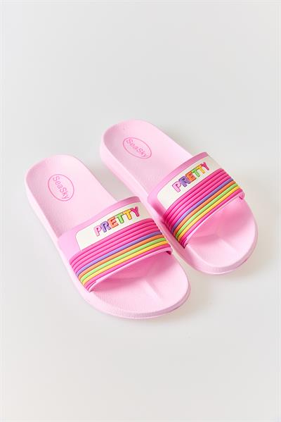 Kadın Renkli Havuz Plaj Terliği Pembe