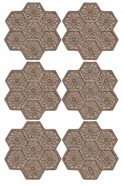 6lı Geometrik Desenli Çiçek Motifli Runner Vizon