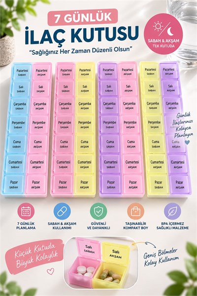 Sabah Akşam 7 günlük 14 Bölmeli İlaç Kutusu