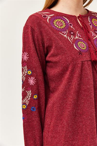 Hera Kumaş Önü ve Kolları İşlemeli İkili Takım Bordo