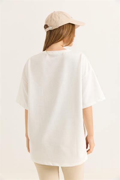 1997 Baskılı Oversize İki İplik Tshirt Beyaz