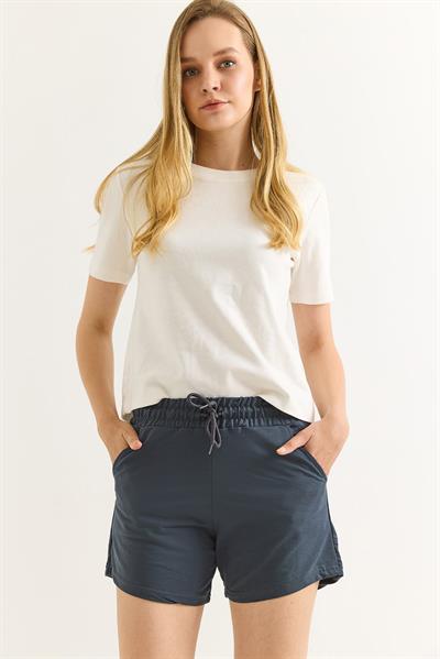 Beli Lastikli Fit Kadın Şort Füme