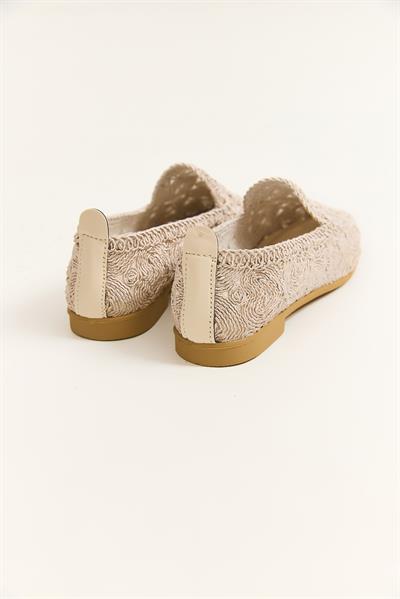 Örgü Model Kadın Babet Ayakkabı Bej