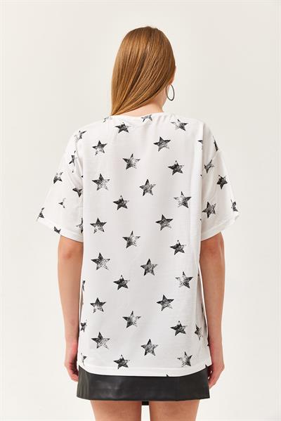 Bisiklet Yaka Oversize Tshirt Beyaz