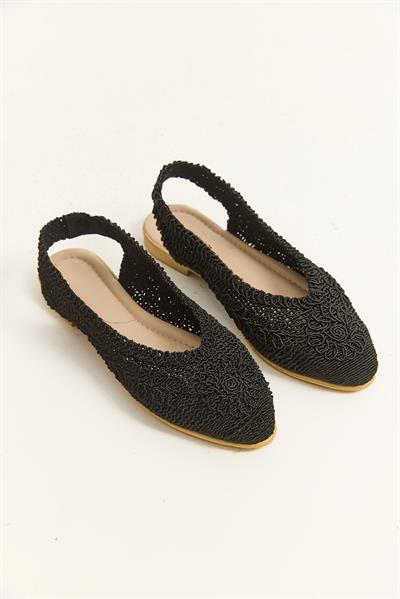 Örgü Model Kadın Babet Ayakkabı Siyah