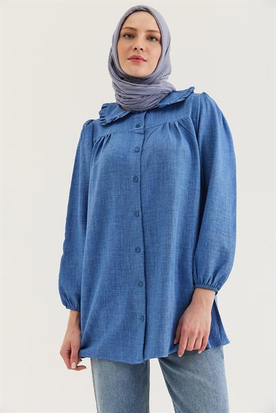 Bebe Yaka Gömlek Tunik Mavi