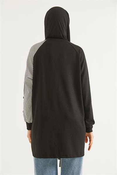 Kolu Ve Eteği Gömlek Garnili Tunik Siyah